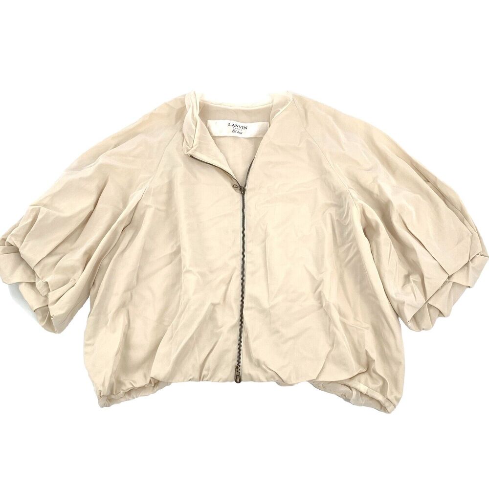 $3590 Lavin Full Zip 100% Silk Luxury Jacket 46 FR 12 US Cream Ivory Puff Sleeve